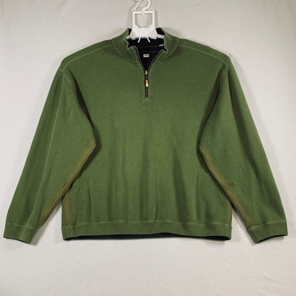 Tommy Bahama Men's 1/4 Zip Pullover‎ Reversible Sweatshirt Green Gray Size L